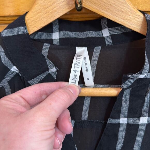 Live 4 Truth Black White Plaid Semi Sheer Blouse Women’s US Small - Picture 2 of 8